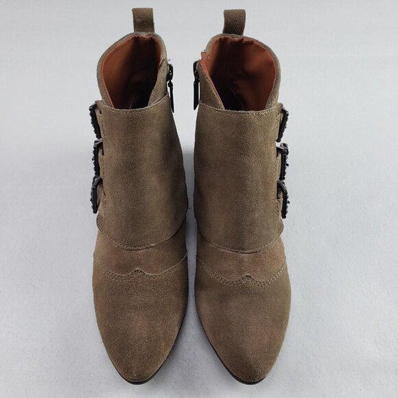 Schutz Buckle Suede Ankle Boot Womens 9 Brown Side Zip Biker Bootie - Picture 4 of 12